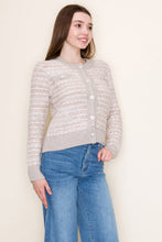 Load image into Gallery viewer, White Birch Tweed Pattern Knit Cardigan in Taupe
