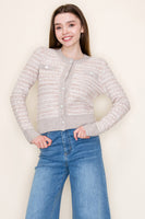 White Birch Tweed Pattern Knit Cardigan in Taupe