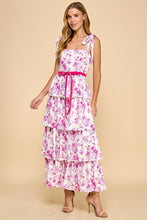 Load image into Gallery viewer, TCEC Floral Print Tiered Midi Dress in Pink
