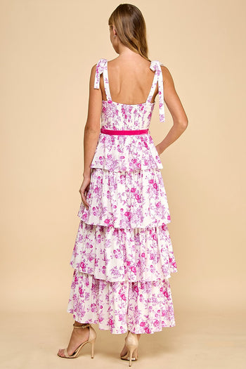 TCEC Floral Print Tiered Midi Dress in Pink