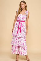 TCEC Floral Print Tiered Midi Dress in Pink