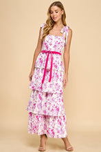 Load image into Gallery viewer, TCEC Floral Print Tiered Midi Dress in Pink
