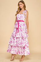 TCEC Floral Print Tiered Midi Dress in Pink
