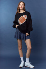 Load image into Gallery viewer, Peach Love Terry Knit Top with Corduroy Football Patch Front and Pearl Trim in Black
