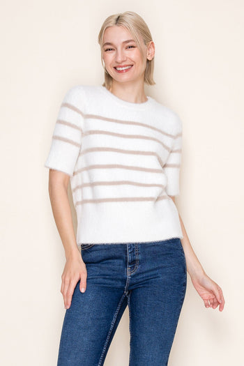 White Birch Striped Knit Sweater in Ivory
