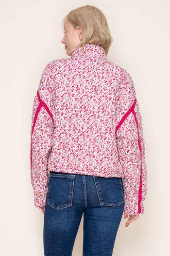 White Birch Floral Print Puffer Jacket in Fuchsia