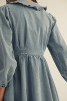 LovLov Washed Denim Sailor Collar Mini Dress in Vintage Denim