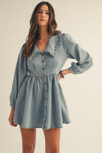 Load image into Gallery viewer, LovLov Washed Denim Sailor Collar Mini Dress in Vintage Denim
