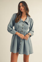Load image into Gallery viewer, LovLov Washed Denim Sailor Collar Mini Dress in Vintage Denim
