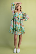 Load image into Gallery viewer, GiGio Mixed Print Dress With Scalloped Trim in Green Mix
