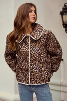 LovLov Vintage Quilted Jacket with Embroidered Trim in Leopard/Ivory
