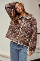 LovLov Vintage Quilted Jacket with Embroidered Trim in Leopard/Ivory