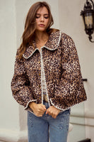 LovLov Vintage Quilted Jacket with Embroidered Trim in Leopard/Ivory
