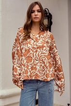 Load image into Gallery viewer, LovLov Ethnic Floral Print Woven Top in Mocha Mousse
