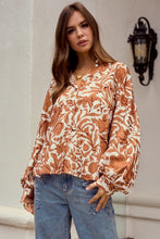 Load image into Gallery viewer, LovLov Ethnic Floral Print Woven Top in Mocha Mousse
