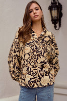 LovLov Ethnic Floral Print Woven Top in Black