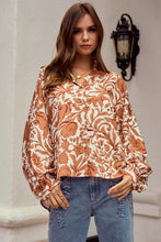 Load image into Gallery viewer, LovLov Ethnic Floral Print Woven Top in Mocha Mousse
