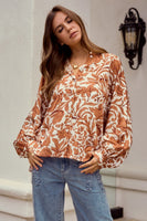 LovLov Ethnic Floral Print Woven Top in Mocha Mousse