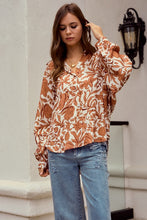 Load image into Gallery viewer, LovLov Ethnic Floral Print Woven Top in Mocha Mousse
