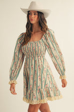 Load image into Gallery viewer, LovLov French Style Floral Print and Lace Mini Dress in Dusted Olive
