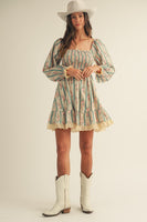 LovLov French Style Floral Print and Lace Mini Dress in Dusted Olive