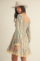 LovLov French Style Floral Print and Lace Mini Dress in Dusted Olive