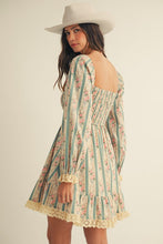 Load image into Gallery viewer, LovLov French Style Floral Print and Lace Mini Dress in Dusted Olive
