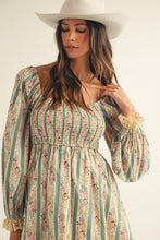 Load image into Gallery viewer, LovLov French Style Floral Print and Lace Mini Dress in Dusted Olive
