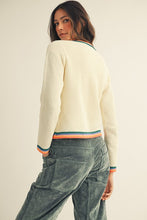 Load image into Gallery viewer, LovLov Knit Cardigan with Multi Colored Striped Trim in Ivory
