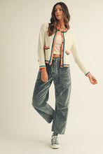 Load image into Gallery viewer, LovLov Knit Cardigan with Multi Colored Striped Trim in Ivory
