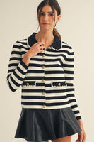 LovLov Luxe Antique Button Classic Cardigan in Lily White & Black