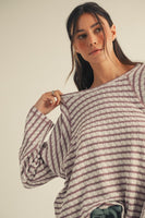 LovLov Textured Striped Top in Mocha/Cream