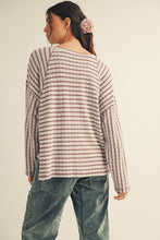 Load image into Gallery viewer, LovLov Textured Striped Top in Mocha/Cream
