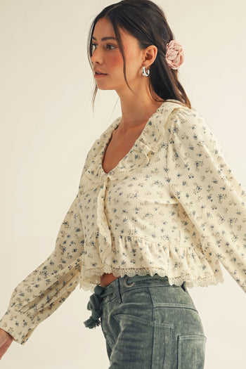 LovLov Luxe Floral Lace Top in Floral Mix Oatmeal
