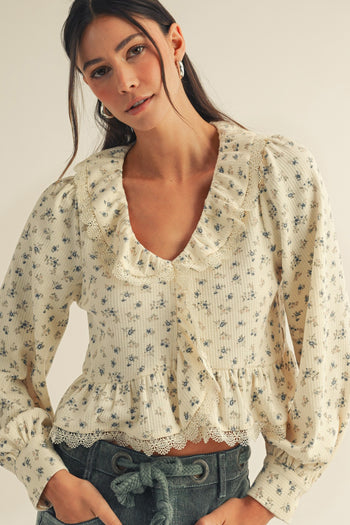 LovLov Luxe Floral Lace Top in Floral Mix Oatmeal