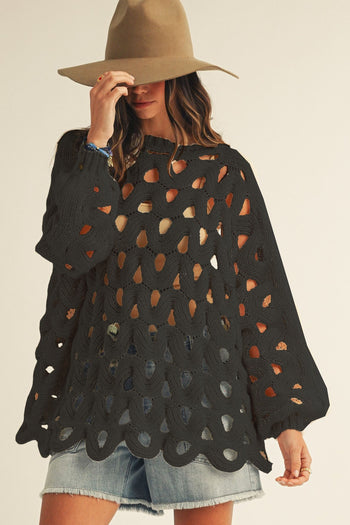 LovLov Luxe Open Knit Sweater in Black