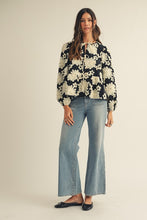 Load image into Gallery viewer, LovLov Contrasting Color 3D Flower Peplum Top in Black/White
