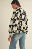 LovLov Contrasting Color 3D Flower Peplum Top in Black/White