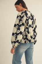 Load image into Gallery viewer, LovLov Contrasting Color 3D Flower Peplum Top in Black/White
