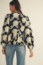 Load image into Gallery viewer, LovLov Contrasting Color 3D Flower Peplum Top in Black/White
