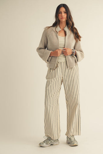 LovLov Textured Knit Front Zip Cardigan in Pefrified Wood