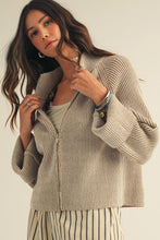 Load image into Gallery viewer, LovLov Textured Knit Front Zip Cardigan in Pefrified Wood
