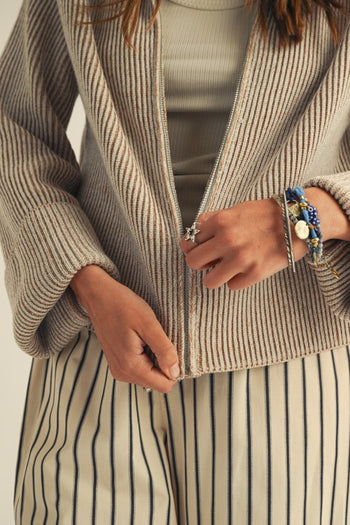 LovLov Textured Knit Front Zip Cardigan in Pefrified Wood