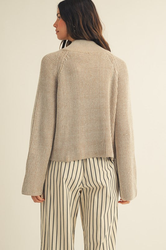LovLov Textured Knit Front Zip Cardigan in Pefrified Wood – June Adel