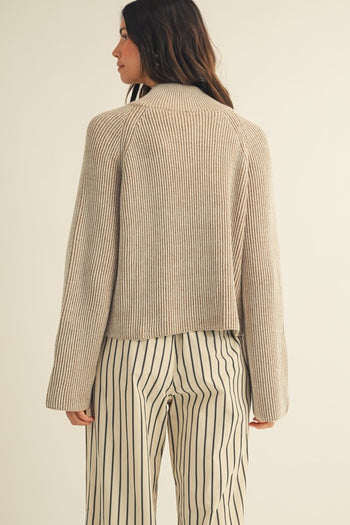 LovLov Textured Knit Front Zip Cardigan in Pefrified Wood