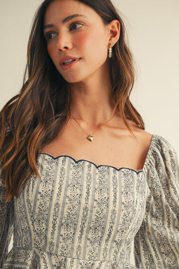 LovLov Floral and Striped Peplum Top in Dream Blue