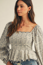 Load image into Gallery viewer, LovLov Floral and Striped Peplum Top in Dream Blue
