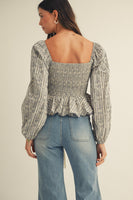 LovLov Floral and Striped Peplum Top in Dream Blue