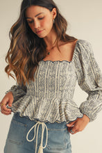 Load image into Gallery viewer, LovLov Floral and Striped Peplum Top in Dream Blue
