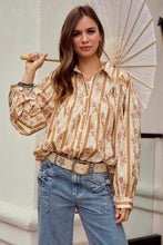 Load image into Gallery viewer, LovLov OVERSIZED Floral Striped Button Down Top in Mocha Musse

